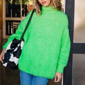 Free People Oasis Fuzzy Sweater Tunic Green Electric XS Oversized